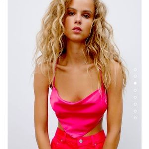 NEW ZARA SATIN CROP TOP HOT PINK